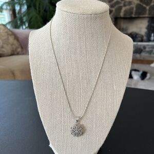 STS Sterling Silver Natural Melee Diamond 1 Inch Snowflake Pendant with Chain